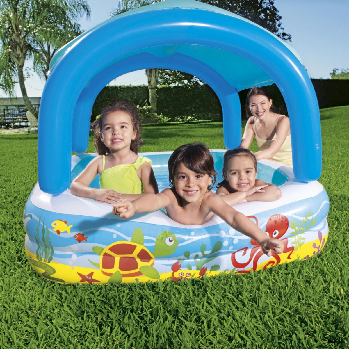 Kids Inflatable Paddling Pool, with Canopy - 58"