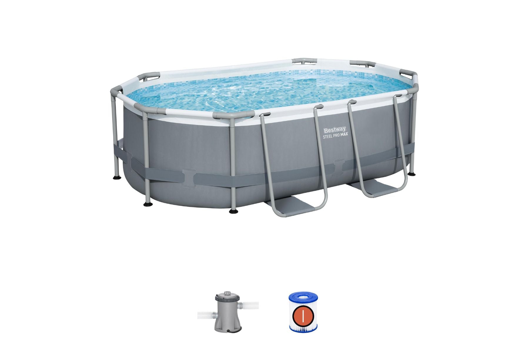 10ft x 33in Dark Grey Oval Power Steel Above Ground Pool Set -  Outlet