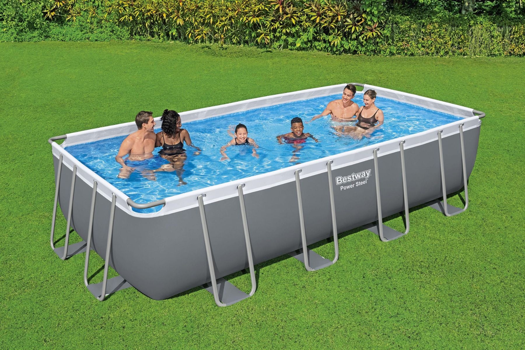 18ft x 48in Dark Grey Rectangle Power Steel Above Ground Pool Set