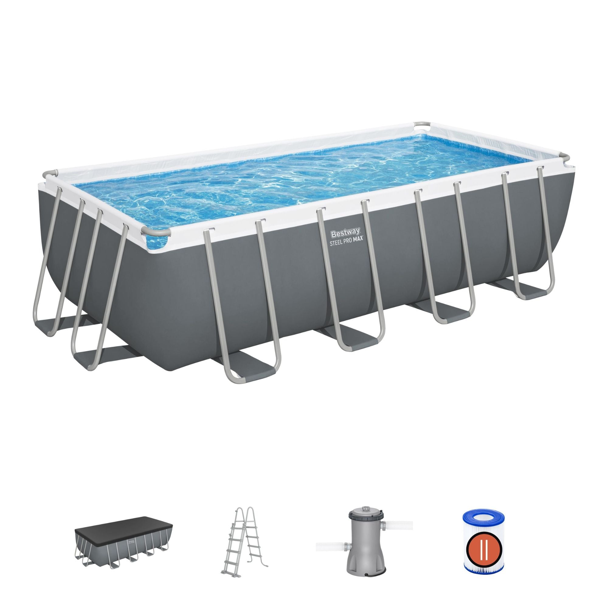 16ft x 48in Dark Grey Rectangle Power Steel Above Ground Pool Set