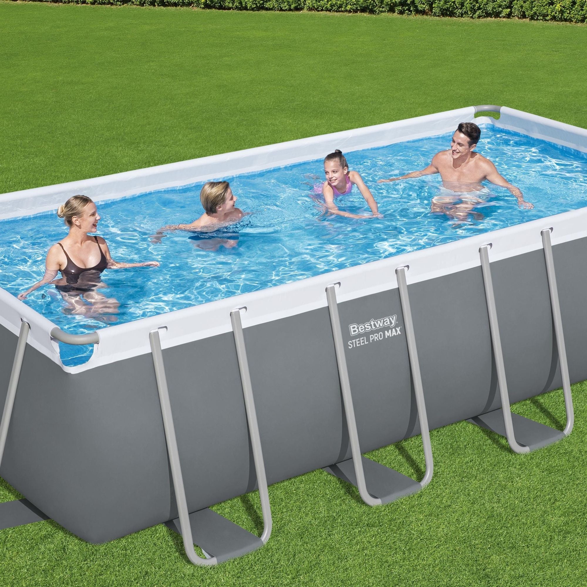 16ft x 48in Dark Grey Rectangle Power Steel Above Ground Pool Set